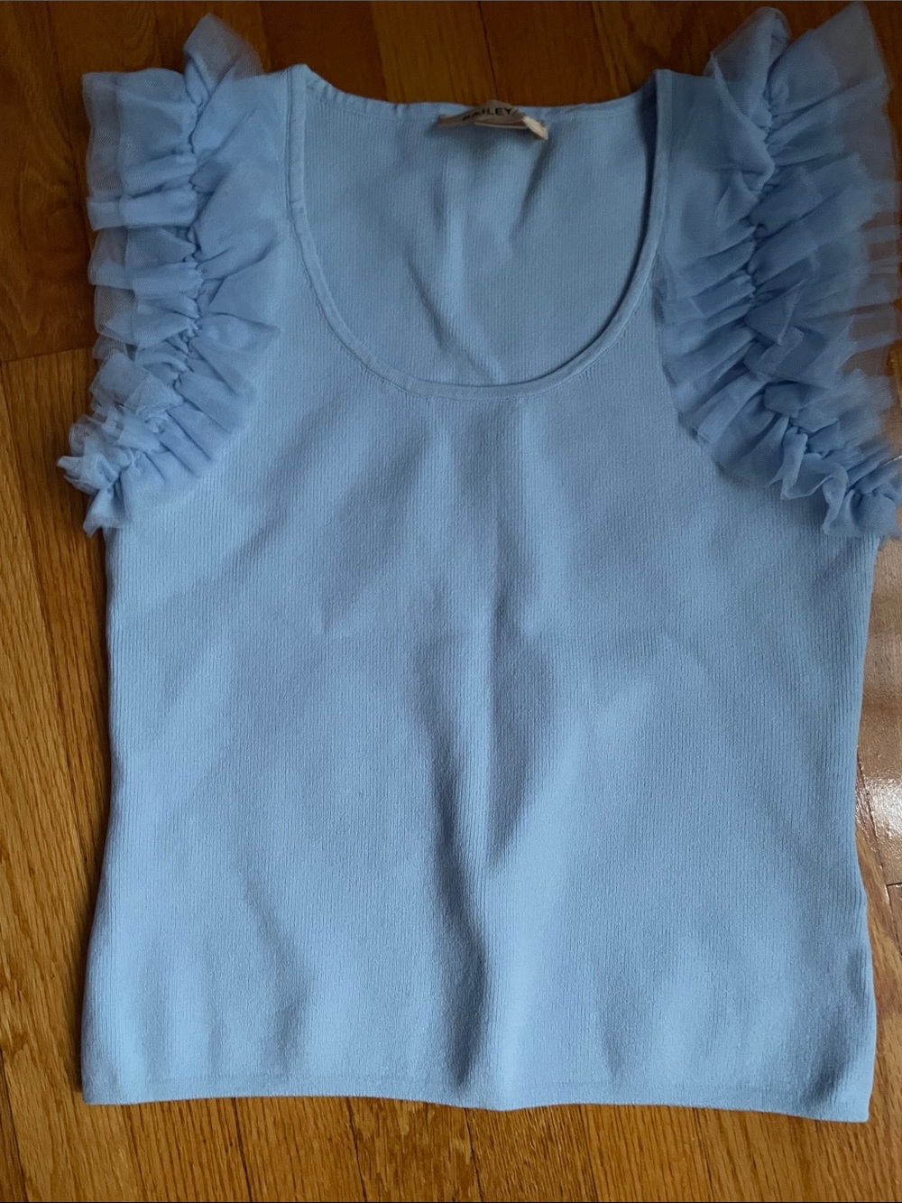 Bailey 44 Sky Blue Ruffle Sleeve Crop Top